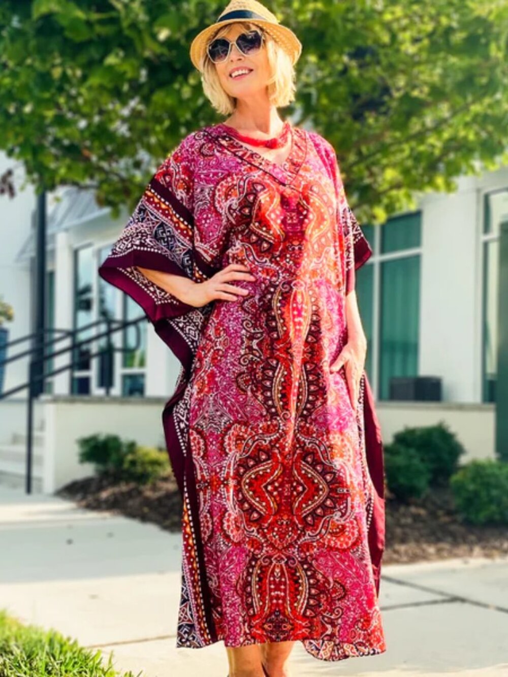 NWoT Winlar Floral Paisley Tribal Maxi Kaftan Caftan V-Neck Multicolor